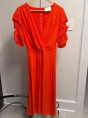 JUST Orange Wrap V-Neck Maxi Dress M